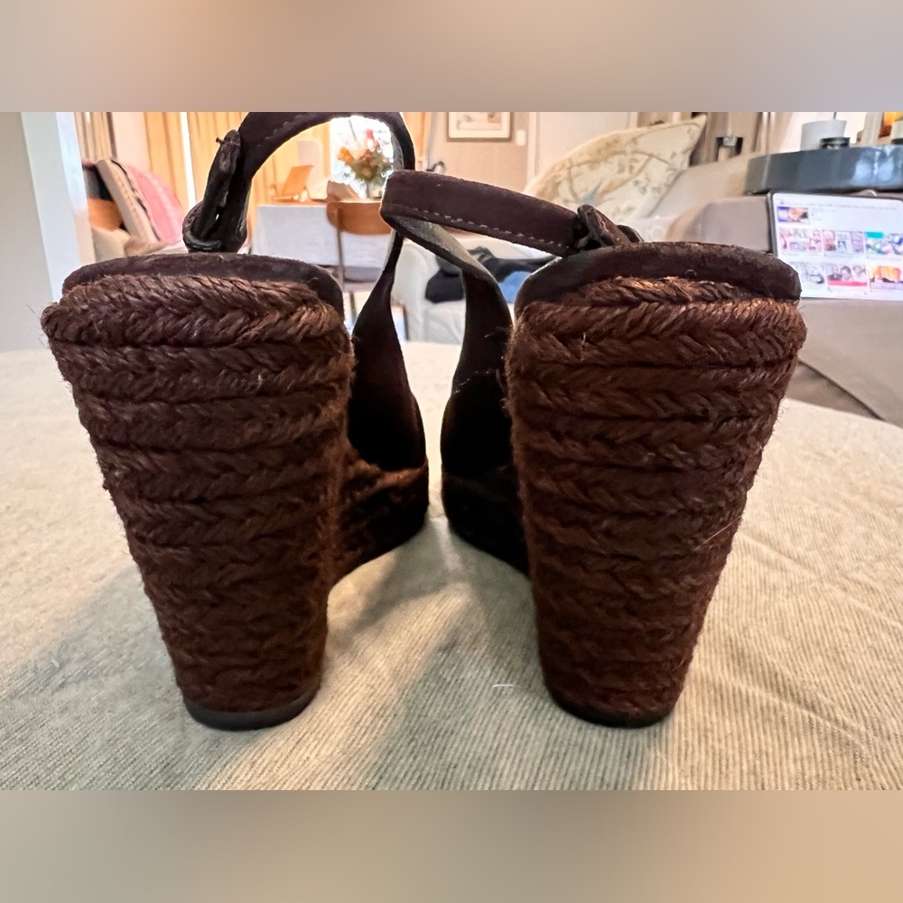 PRADA EU 37 US 7 Brown Suede Sling Back Espadrille Wedge Shoes Orig $1150 - Picture 5 of 11